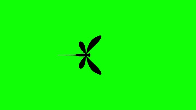 飘动的剪影蜻蜓动画在绿色的屏幕背景