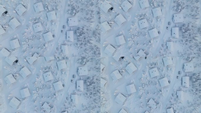 拉普兰的冬天，山林中的雪屋-鸟瞰，无人机拍摄