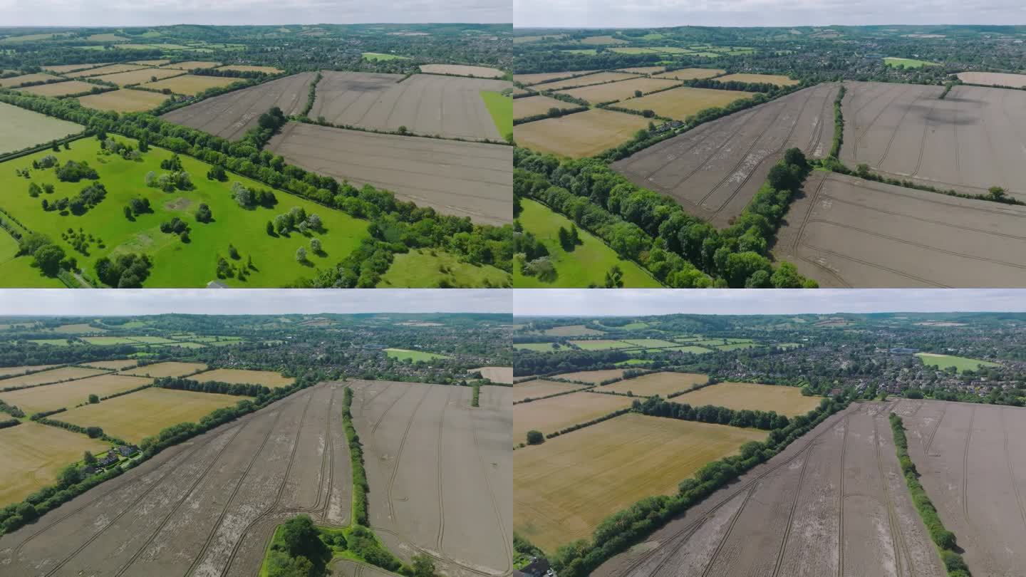 英国农场鸟瞰图外国农场航拍广袤土地土地航