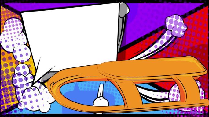 卡通雪橇与空白的语音泡沫，漫画书雪橇视频。