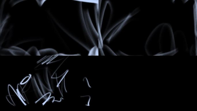 黑色屏幕上烟雾涂鸦草稿和白线的动画。