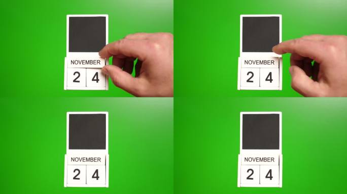 日期为11月24日的绿色背景日历。说明某一特定日期的事件。