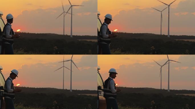 SLO MO监测进展:工程师在黄昏时分析风力涡轮机数据