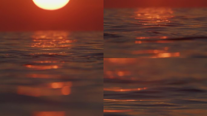在日落时，地平线与橙色天空的风景海景的SLO MO拍摄