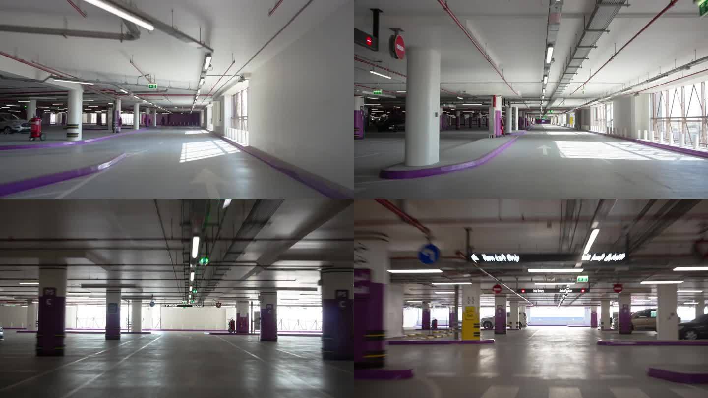 白天迪拜市中心新购物中心停车公路旅行前全景4k延时阿联酋