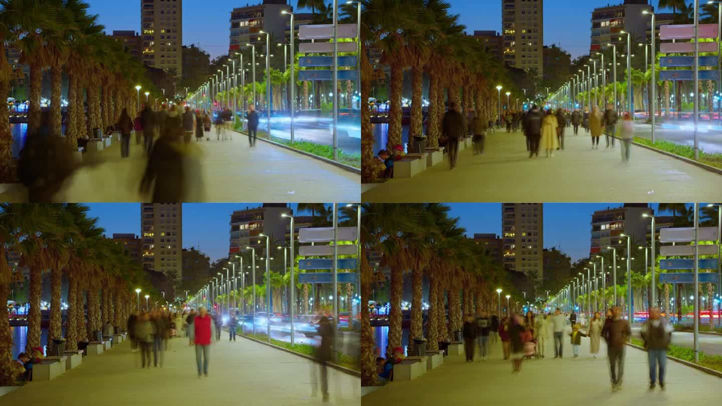 Alicante, Spain, People walking on embankment. Cro