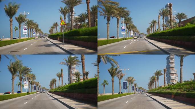 阳光明媚的一天迪拜城市棕榈岛公路旅行著名的豪华酒店外正面全景4k阿联酋