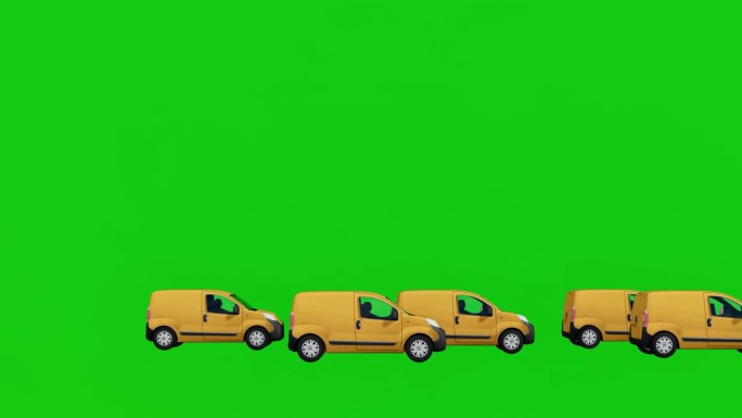 黄色货车在绿色屏幕背景上移动
