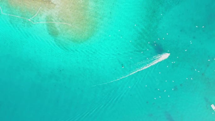 在克罗地亚伊斯特拉省的波雷茨，无人驾驶飞机在地中海上拍摄到海鸥在空中对抗船只