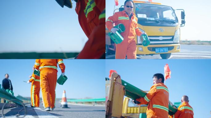 道路养护中心维修安装护栏慢动作