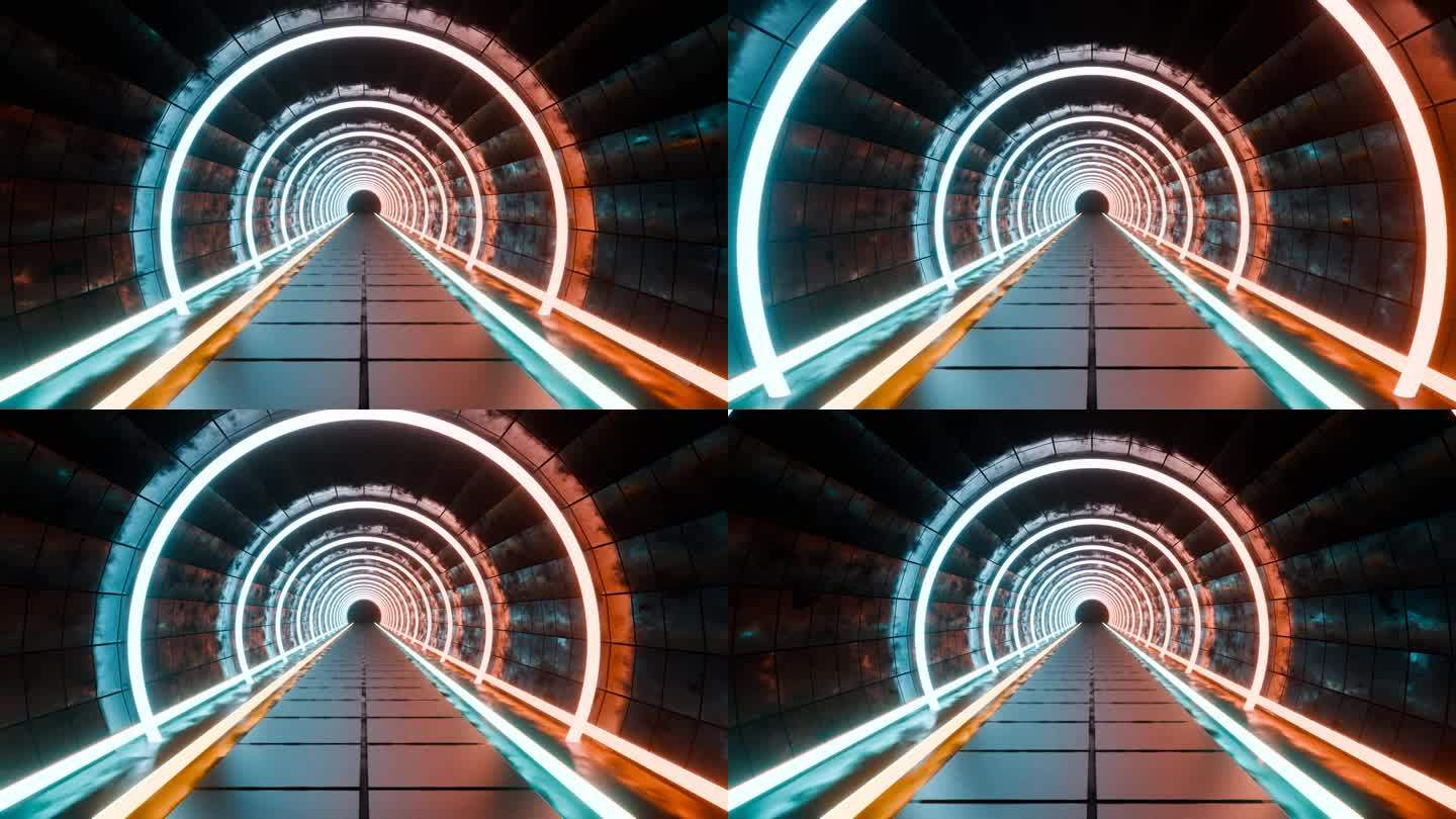 霓虹灯科幻隧道循环3D动画