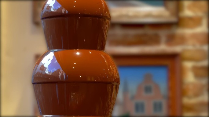 巧克力店橱窗里的巧克力喷泉