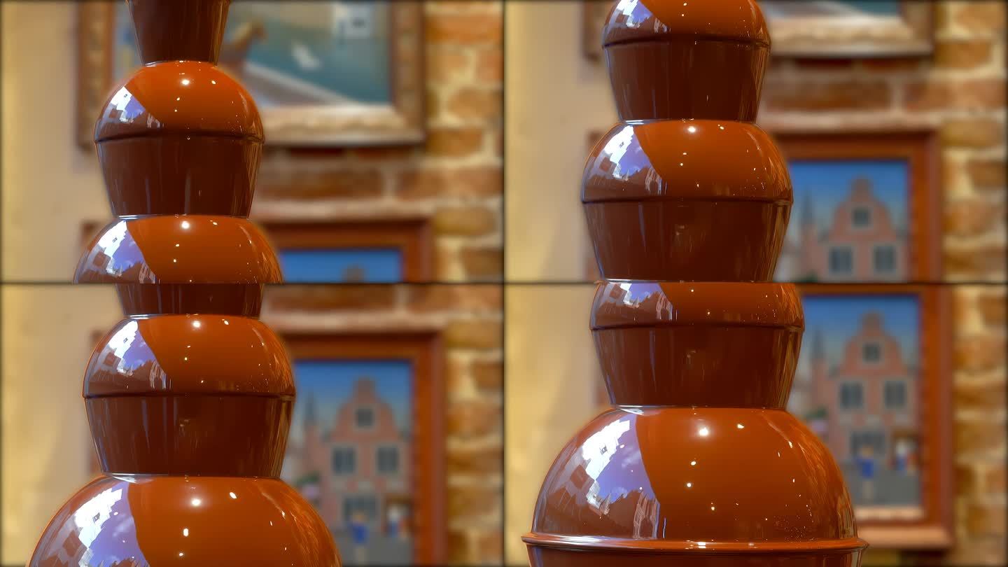 巧克力店橱窗里的巧克力喷泉