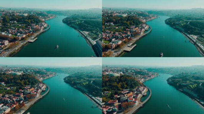 葡萄牙波尔图市和杜罗河的无人机视图