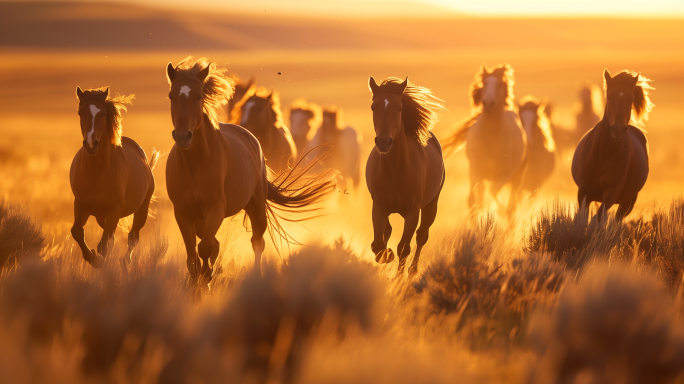内蒙古草原上奔跑的马