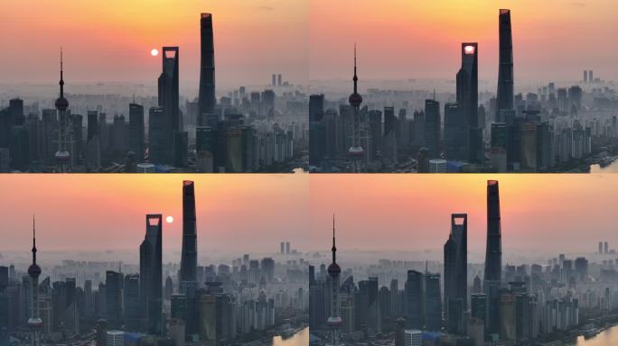 上海太阳升起 上海日出 外滩 陆家嘴航拍