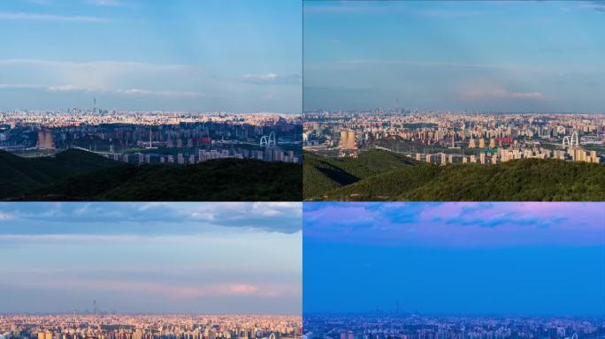 俯瞰北京城市全景日转夜延时