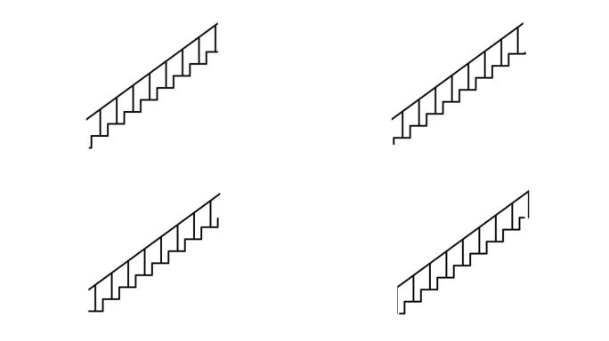 楼梯移动动画视频运动图形，简单的平面线条艺术楼梯，4k透明视频