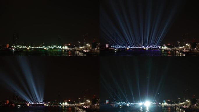 在曼谷湄南河上展示彩色LED灯光桥的特别活动