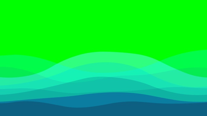 蓝色波浪层流循环动画。透明的绿松石山盘，流动的动画。绿屏背景。浅深蓝梯度波浪的海洋，水，天空。平滑过
