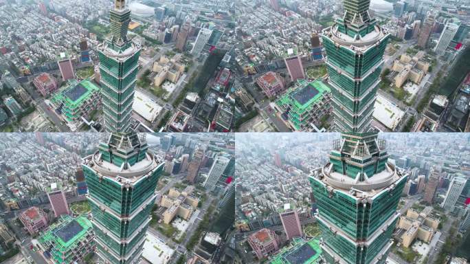 台湾地标台北101大楼繁华商圈观景台航拍