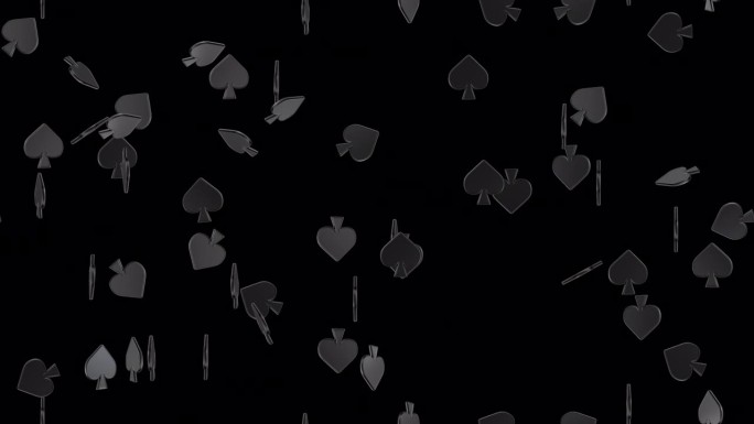 黑桃扑克扑克牌循环瓷砖符号漩涡与alpha。这个黑桃牌符号的3d动画是可循环和可平铺的。