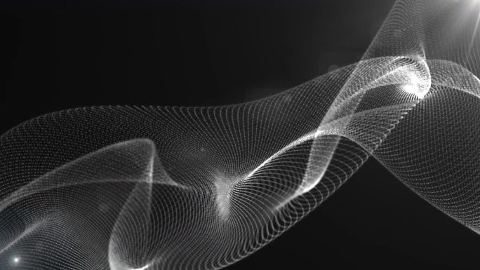 黑色背景上的白色动态波，用于透光的演示设计。4 k的动画