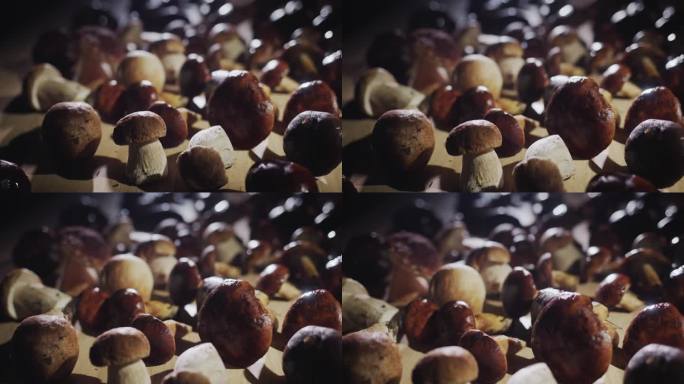 餐桌上摆放着许多令人垂涎三尺的野生蘑菇——一种美味佳肴的原料。滑块拍摄