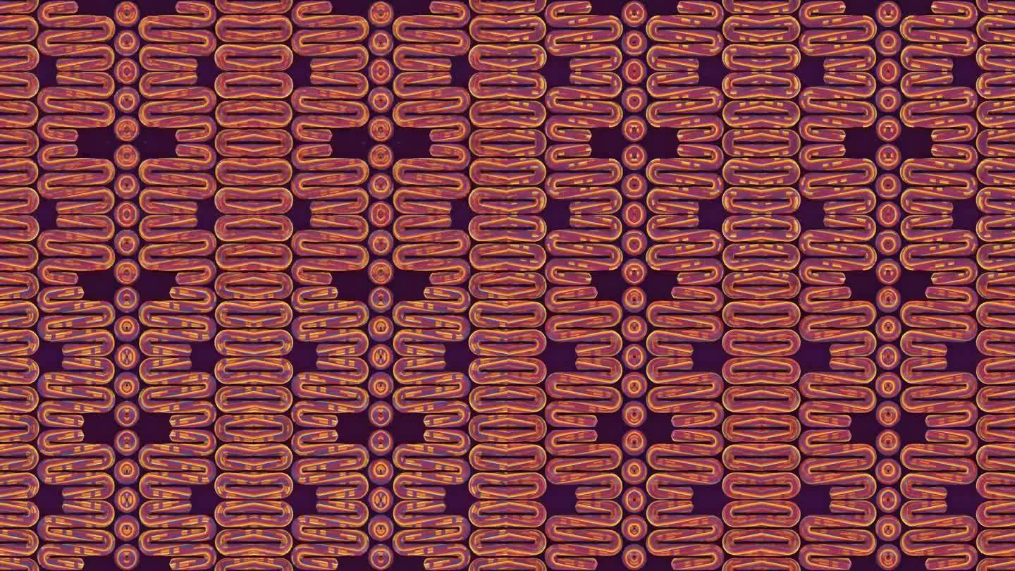 数字循环动画与重复波浪图案的一些相互关联的抽象人物在橙色和紫色的颜色。3d渲染4K