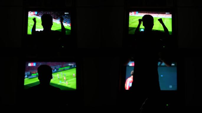 足球进球庆祝 电视 看电视足球 兴奋
