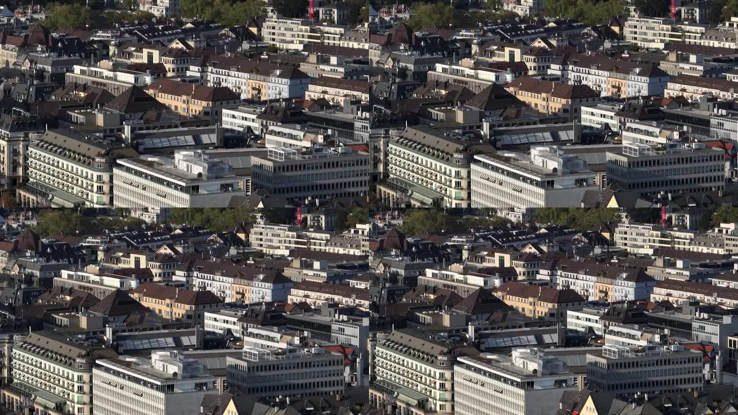 白天苏黎世城市建筑屋顶鸟瞰全景4k瑞士