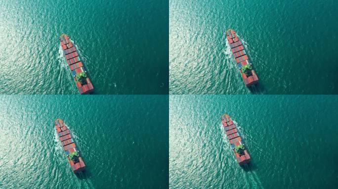 空中俯瞰集装箱货船全承运人集装箱运输海运业务的物流，进出口或货物运输。