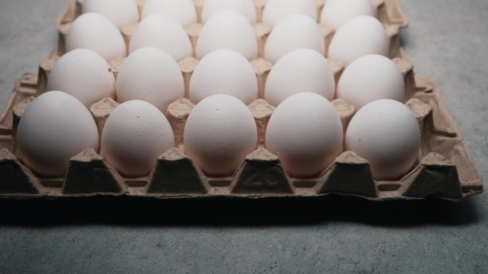 有机新鲜农场鸡蛋纸箱。鸡蛋放在纸板箱里，纸板容器