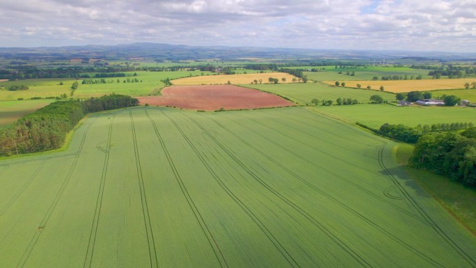 航拍:苏格兰低地风景优美、色彩缤纷的农田