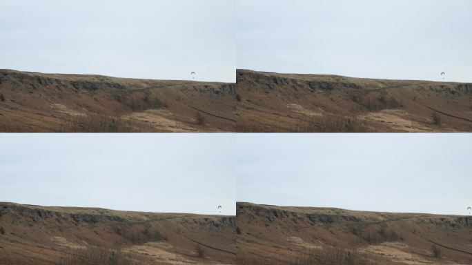 冬季，在德比郡山顶地区的滑翔伞。