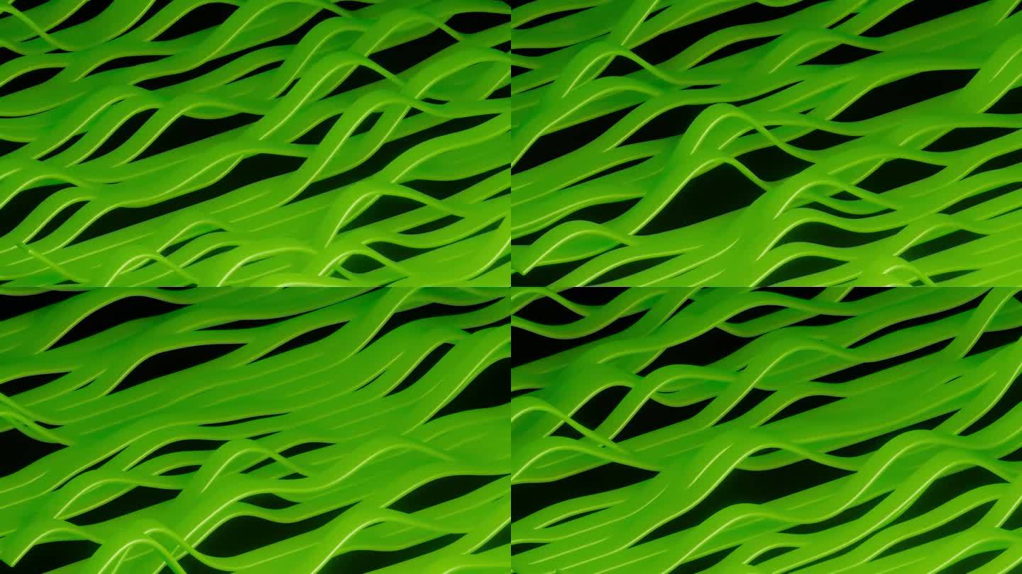 抽象的波浪背景在明亮的绿色。循环动画。环形无缝时尚的液体背景。抽象时尚的现代波浪线。运动条形抽象动画