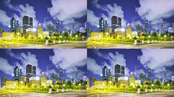 芝加哥夜景。夜色大楼大厦