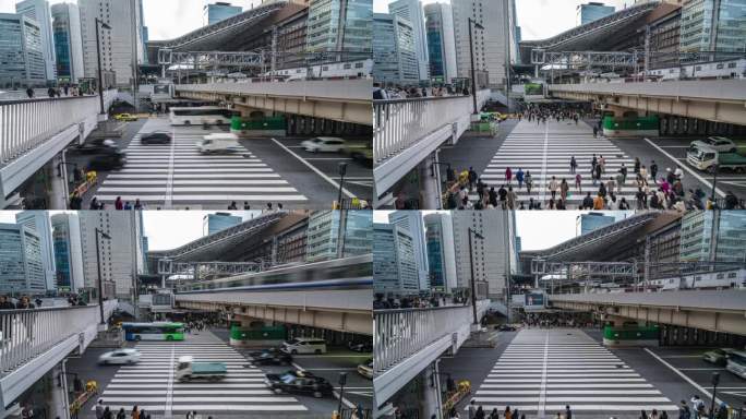 Timelapse View of People Crossing Busy Street at O