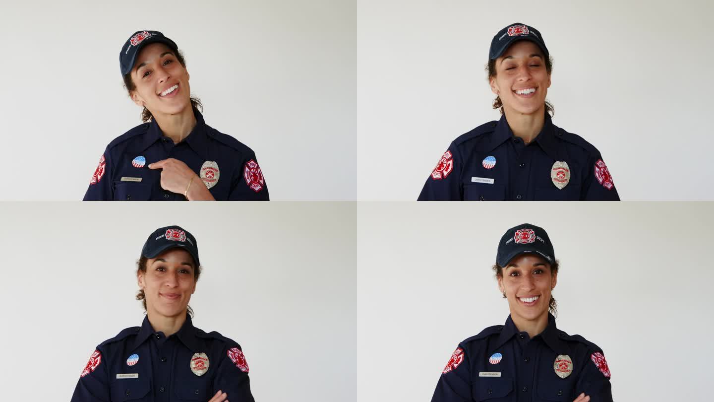 女消防员与我投票贴纸视频肖像