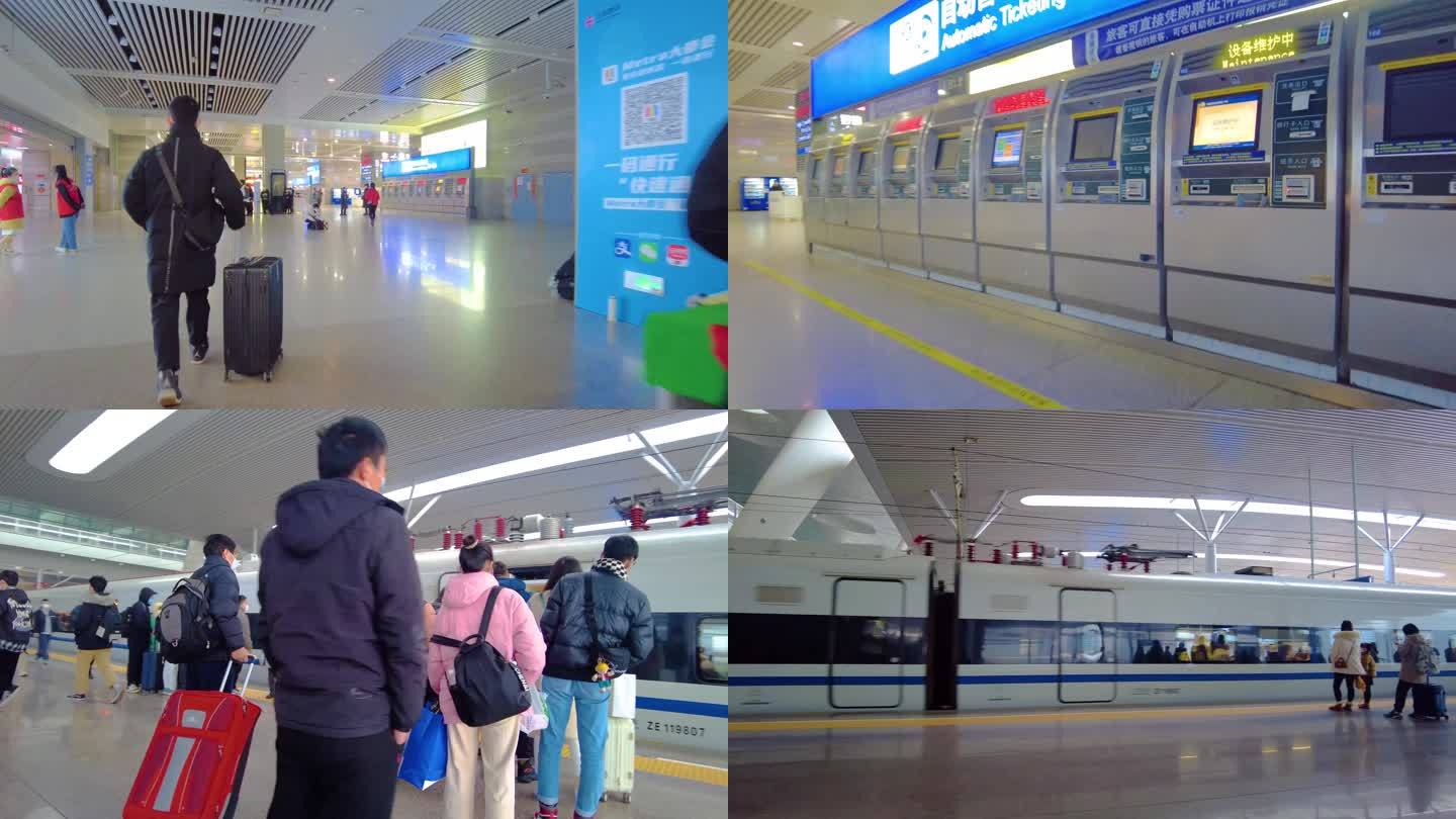 上海虹桥火车站人山人海春运乘客人流视频素