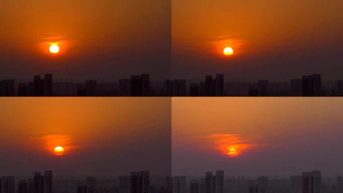 城市落日夕阳红夕阳西下落日余晖夜幕降临