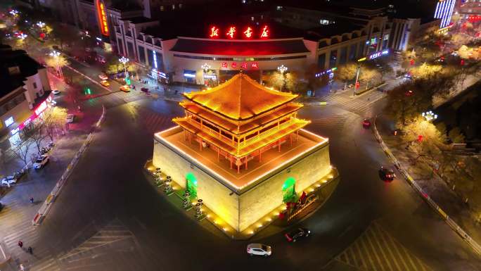 张掖 夜景 皓月大桥 钟楼甘州古塔仿古街