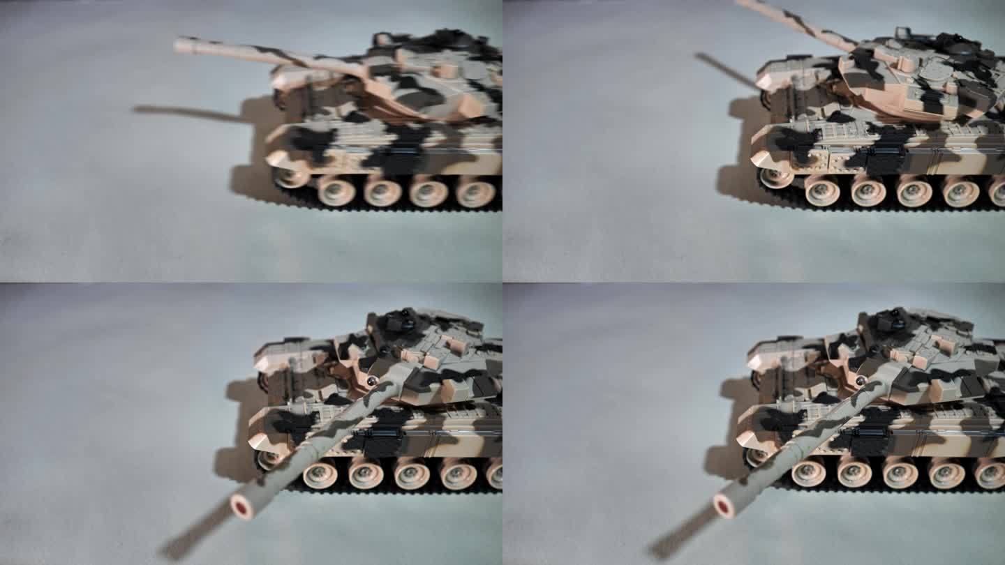 无线电控制的玩具坦克，可以驾驶、旋转炮塔并从枪口开火