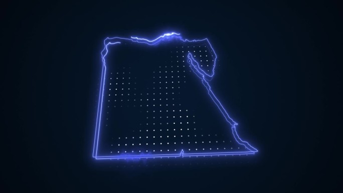 3D移动霓虹蓝色埃及地图边界轮廓循环背景