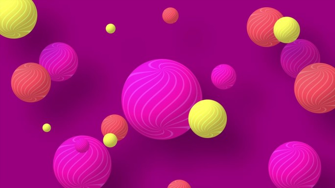 循环流动的球体运动图形。圆形抽象极简主义背景与球体