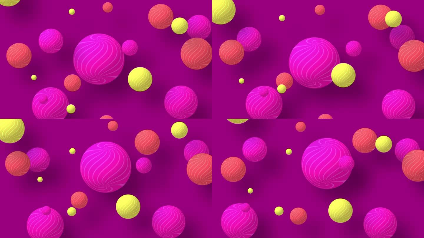 循环流动的球体运动图形。圆形抽象极简主义背景与球体