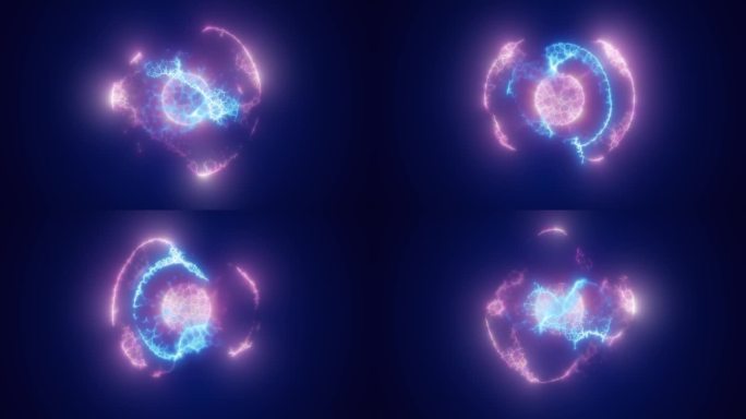 紫色能量魔法圈，球体，球由未来的波和线粒子原子能和电力力场。抽象的背景。视频在高品质的4k，运动设计