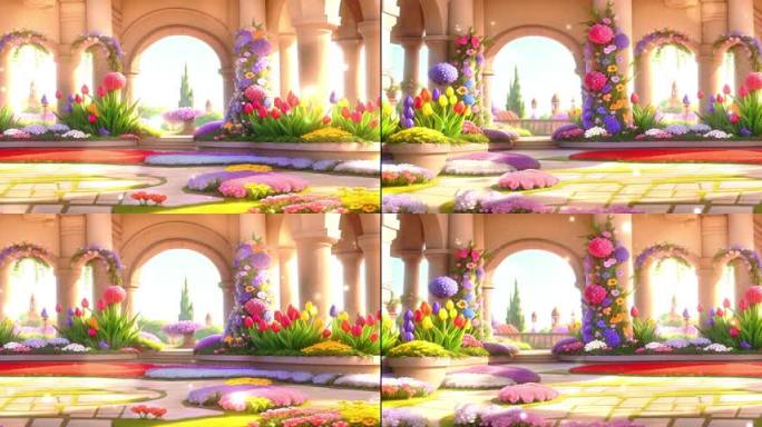 4K宽屏大屏唯美梦幻童话城堡花园场景背景