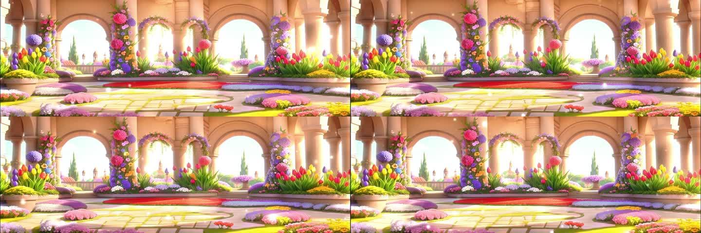 4K宽屏大屏唯美梦幻童话城堡花园场景背景