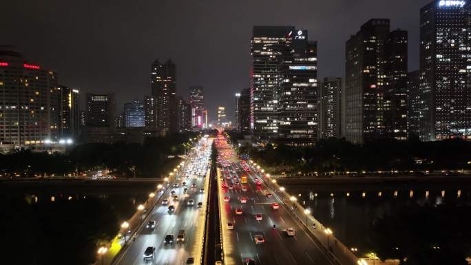 广州大桥夜景航拍车流交通广州大道广州越秀